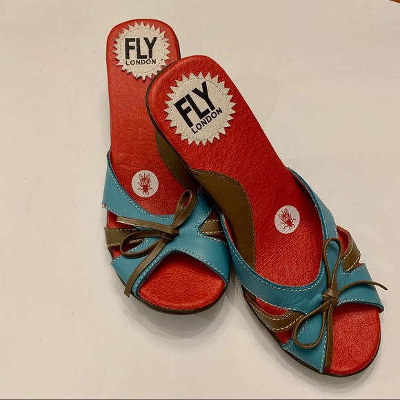 Fly London Slip On Sandals Kitten Heel  Sz 37 - Picture 2 of 6